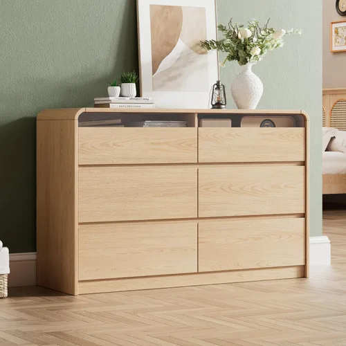 Vista 10 de Ieejdn 55.12" Modern Chest of Drawer, 6 Deep Drawers,Clothes Organizer,Large Storage Cabinet for Living Room, Bedroom,Dresser TV Stand, Wood Drawer