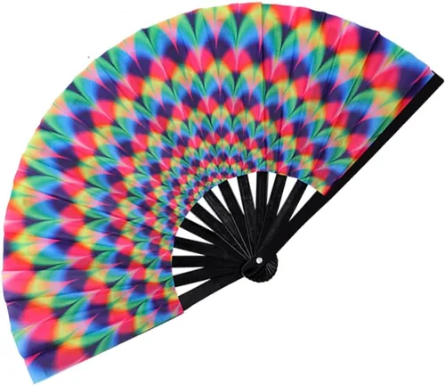 Vista 10 de Abanico de Mano Plegable Grande con Purpurina Abanico de Mano Grande para Rave, Abanico de Mano Plegable Brillante Clack Abanico de Mano