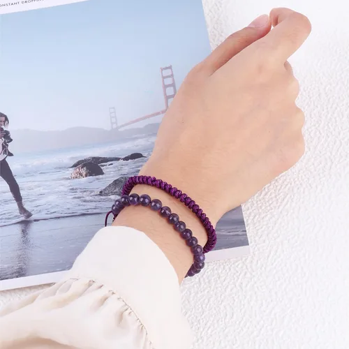 Vista 2 de Pulseras de cuentas negras para hombres y niños: 0.236 in de obsidiana ónix cuentas de lava para hombre conjunto de pulseras para hombre - Genial