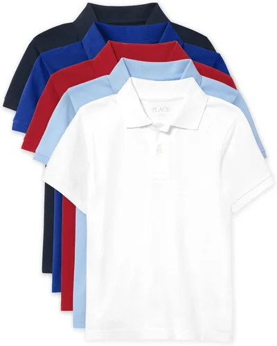 Vista 5 de The Children's Place - Camisa polo de manga corta para bebés y niños pequeños Negro/Blanco 2
