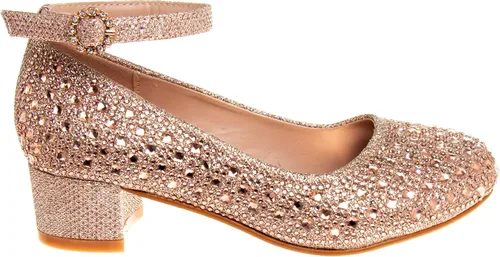 Vista 2 de Badgley Mischka Zapatos de tacón medio para niñas, tacón medio, con correa de tobillo cerrada, tacones altos para niña, color negro, plateado