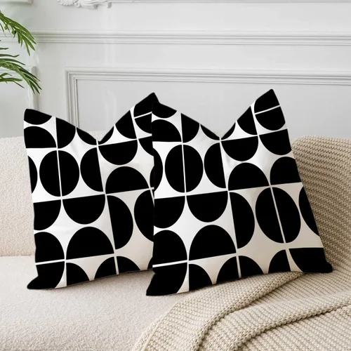 Vista 2 de Fundas de almohada negras de mediados de siglo de los años 70 y 80, fundas de almohada retro, fundas de almohada Morden geométricas abstractas