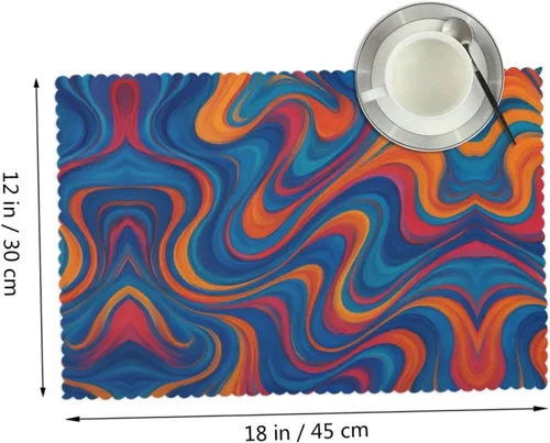 Vista 2 de Rectangular Placemats Set of 4, Heat Resistant Abstract Marbling Printed Kitchen Dining Table Mats
