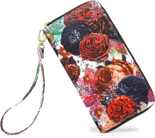 Vista 84 de Cartera de mano para mujer, estilo bohemio, con RFID, elegante, espaciosa con correa para viajes, capacidad para tarjetas, teléfono, dinero