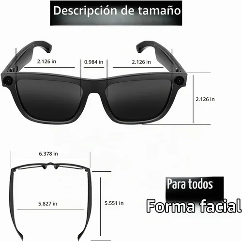 Vista 5 de Lentes inteligentes con cámara, gafas de video HD 1080P, gafas de sol de protección UV con traducción AI en tiempo real, audio Bluetooth, sonido