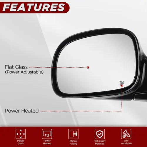 Vista 2 de PZ Espejo lateral del lado del conductor para 2001-2007 Dodge Grand Caravan, Caravan, Chrysler Voyager, Town & Country - Reemplazo de espejo frontal