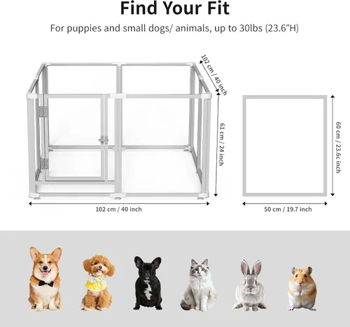 Vista 3 de Clear Acrylic Dog Play Pen Indoor (White, 23.6H, 8)