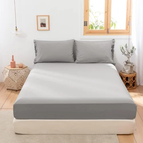 Vista 8 de Simple&Opulence Sábana bajera ajustable de lino (1 pieza), funda de colchón de 14 pulgadas de profundidad, mezcla de algodón natural, suave y Azul