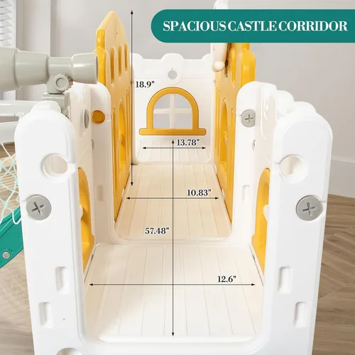 Vista 6 de Juego de toboganes 8 en 1 para niños, centro de actividades para interiores y exteriores, juego de tobogán escalador para niños con aro