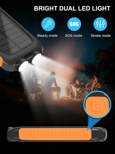 Vista 3 de Cargador solar de 38800 mAh, impermeable, portátil, con linterna LED, batería externa de carga rápida USB C, compatible con exteriores, campamento
