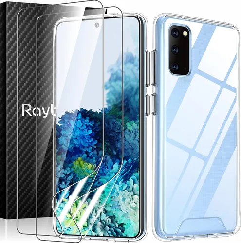 Vista 12 de Rayboen Funda para Samsung Galaxy S20 FE con 2 protectores de pantalla suaves, transparente y antiarañazos, parte trasera de policarbonato duro 1