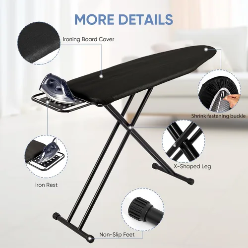 Vista 3 de Jakeefud Tabla de planchar de tamaño completo de 15" x 47" con cubierta resistente al calor y almohadilla de fieltro engrosada, soporte para plancha