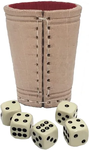 Vista 22 de Cyber-Deals - Taza compacta de cuero genuino para dados + dados con bolsa de almacenamiento de terciopelo negro