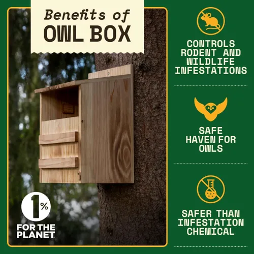 Vista 2 de WildYard Caja nido de búho granero de cedro, madera de cedro, tradicional, caja de búho premontada y fácil de colgar, acceso frontal fácil