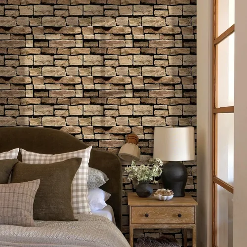 Vista 7 de Commomy Adhesivo de pared 3D de piedra sintética para despegar y pegar, 10 PIEDRA-RP