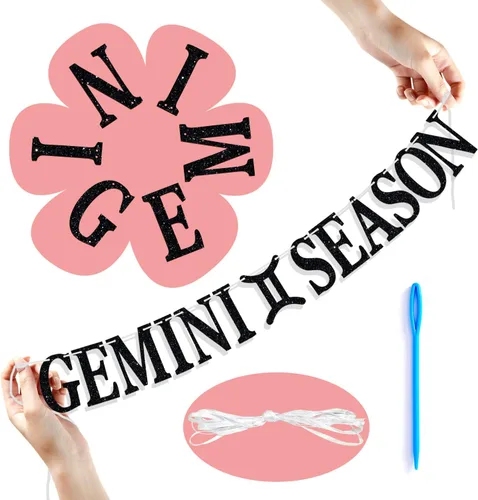 Vista 6 de Cartel de la temporada de Géminis con purpurina negra, letrero de feliz cumpleaños, energía de géminis grande, 12 constelaciones del zodiaco tema