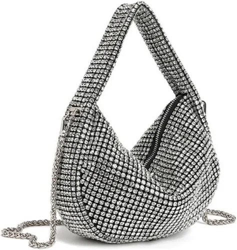 Vista 4 de UMREN Bolso de mano anudado con purpurina completa para mujer, con diamantes de imitación de cristal, bolso cruzado de noche con diamantes