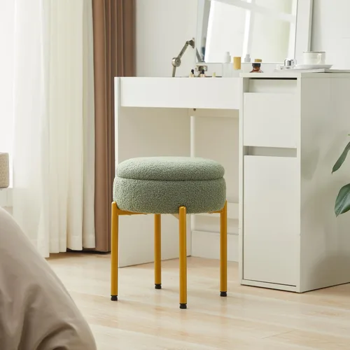 Vista 2 de Taburete de tocador con almacenamiento, taburete de maquillaje multifuncional y mesa auxiliar de terciopelo de peluche, sillas de almacenamiento