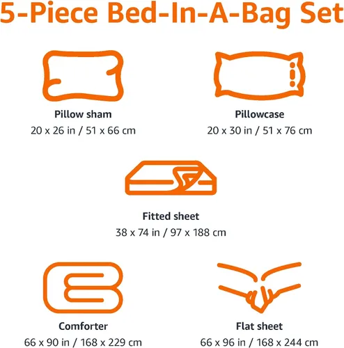 Vista 3 de Amazon Basics Juego de ropa de cama de microfibra de 5 piezas Bed-in-a-Bag para niños, individual, azul, sólido