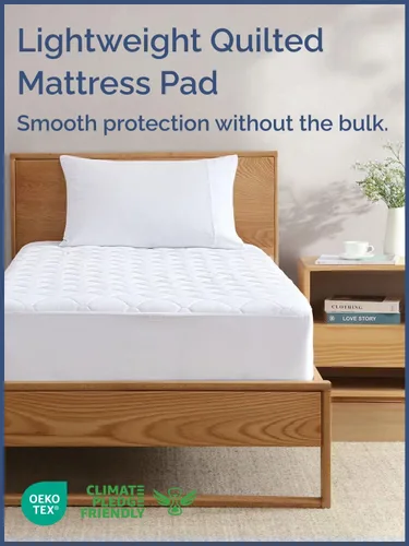 Vista 2 de Protector de colchón acolchado tamaño individual - Blanco Elastic Fitted Mattress Topper & Cover, Breathable, Soft, Low Profile Top Cover with
