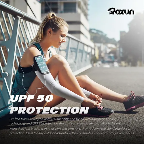 Vista 5 de ROXUN Mangas de brazo, compresión deportiva de protección solar UV refrescante para hombresmujeres
