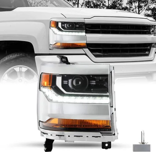Vista 21 de JSBOYAT HID/Xenon para Chevy Silverado 1500 2016-2019 Conjunto de Faros Delanteros de Repuesto Proyector LED DRL Estilo OE de Fábrica Par Juego