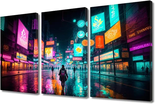 Vista 81 de Lienzo decorativo para pared de sala de estar, lienzo Cyberpunk, decoración de pared de 3 paneles, decoración de pared para el hogar, dormitorio