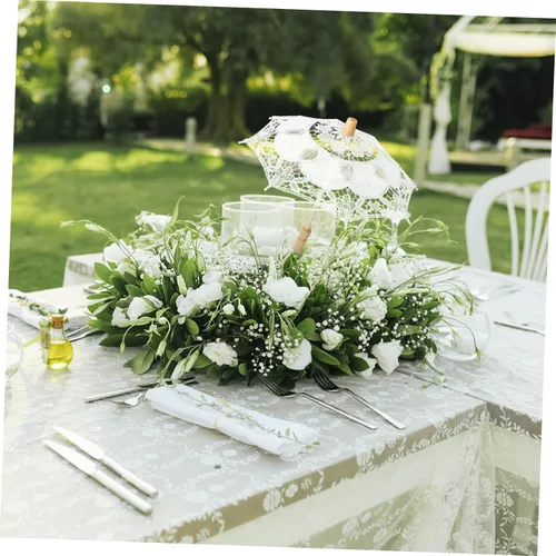 Vista 5 de STOBOK Paraguas de encaje de novia de 11.81 pulgadas de algodón blanco bordado fotografía boda decoración sombrilla
