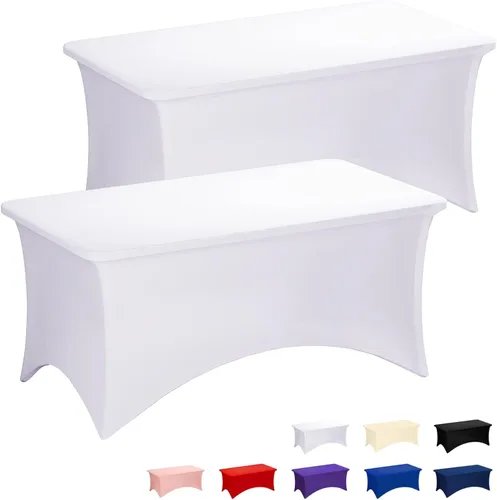 Vista 27 de Fixwal Paquete de 6 Manteles de Mesa Rectangulares, Cubierta de Mesa de 6 Pies, Mantel Blanco Rectangular Ajustado Elástico Rectangular, Cubierta