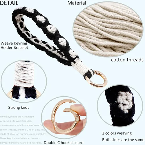 Vista 122 de BIHRTC Llavero de pulsera boho con soporte para lápiz labial, pulsera hecha a mano