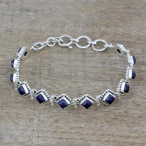 Vista 2 de NOVICA teñido Lapislázuli y Plata de ley 925. Para tenis pulsera, 7.75," "Deep Blue Diamonds
