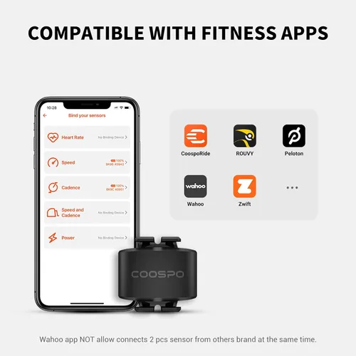 Vista 2 de COOSPO Speed/Cadence Sensor BK9 for Indoor/Outdoor Cycling, Bluetooth 5.0 ANT+ Wireless Cycling RPM Cadence Speed Sensor Cadencia BK9C