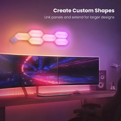 Vista 6 de Feit Electric Luces LED Inteligentes Hexagonales de Azulejos, 7" Cada Una, Conectables, Persecución de Color RGBW, WiFi de 2.4GHZ Habilitado