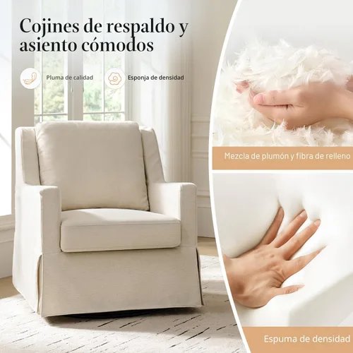 Vista 3 de HULALA HOME Silla mecedora giratoria, silla mecedora giratoria de granja con funda lavable, sillón tapizado de tela con cojines rellenos de plumón