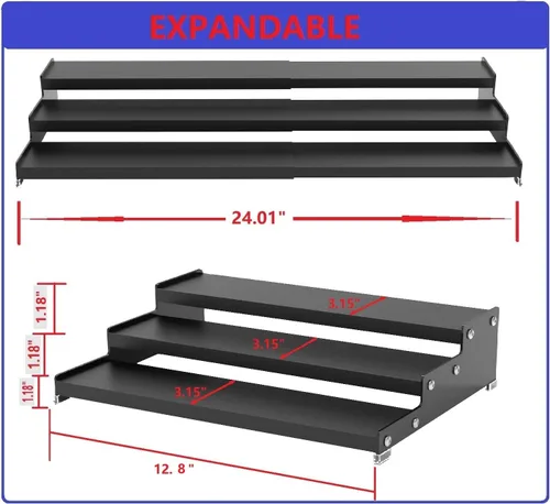 Vista 5 de Jojocross Organizador de especias para gabinete, almacenamiento de especias expandible de 3 niveles, ideal para armarios de cocina, armario, Negro