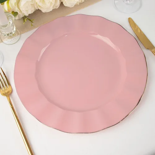 Vista 46 de Tableclothsfactory Paquete de 10 platos redondos de plástico negro de 6 pulgadas para ensalada de postre, platos desechables con borde ondulado