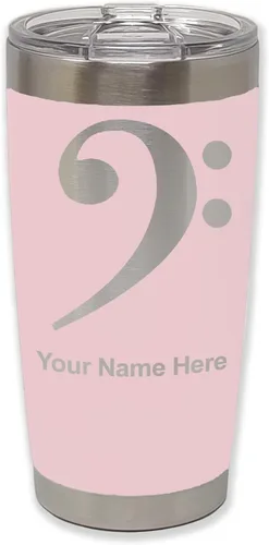 Vista 11 de LaserGram Vaso aislado al vacío de 20 onzas, clave de bajo, grabado personalizado incluido (negro) Engraved Gift for Musician, Vacuum Insulated