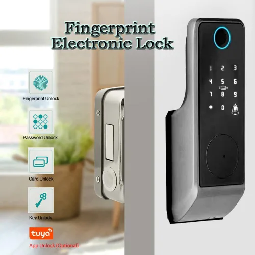 Vista 2 de Cerradura inteligente de puerta con huella dactilar, cerradura de puerta biométrica antirrobo inteligente, cerradura electrónica de patio al aire