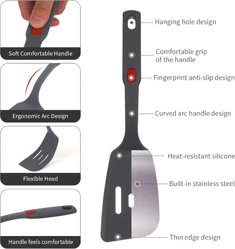Vista 5 de Juego de espátulas de silicona flexible para utensilios de cocina antiadherentes, silicona de goma, sin BPA, resistente al calor, resistente