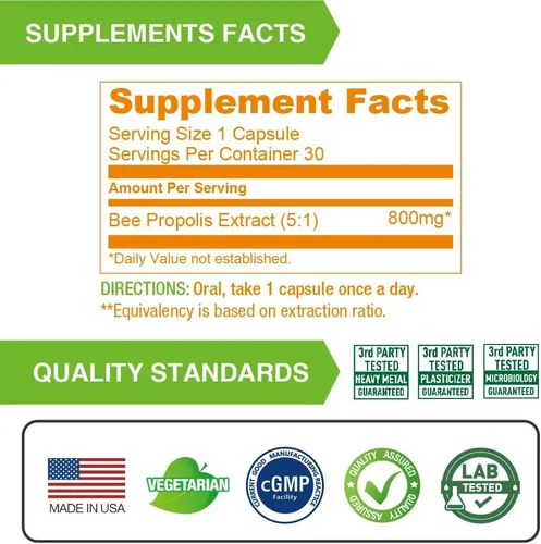 Vista 4 de LOVITA Cápsula de propóleo Alta potencia Concentración 5:1 Extracto de propóleo natural 30 cápsulas vegetarianas (suministro de 1 mes)