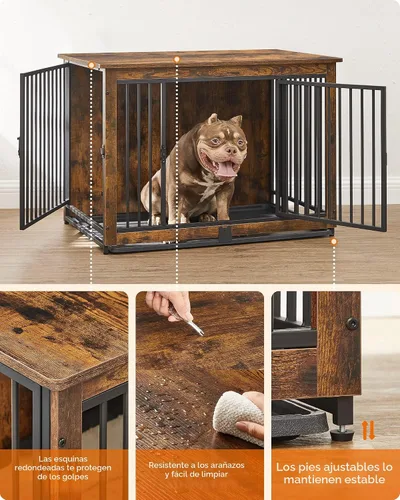 Vista 9 de Feandrea Muebles de jaula para perros, perrera de 38 pulgadas para perros de hasta 70 libras, con bandeja extraíble, mesa auxiliar de jaula