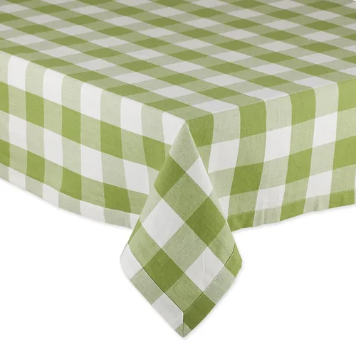 Vista 2 de DII Buffalo Check Collection, mantel clásico de granja, 52 x 52 pulgadas, color verde antiguo