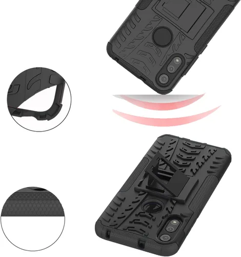 Vista 5 de Funda de teléfono para Moto E 2020 Motorola E7 con protector de pantalla de vidrio templado y accesorios de célula híbrida dura y resistente, Negro