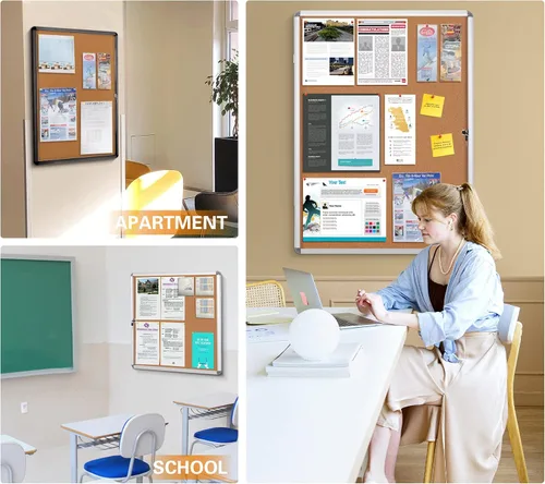 Vista 8 de Swansea - Tablero de anuncios de corcho con cierre Tamperproof, Shatter Resistant, Wall-mounted, Black Aluminum Frame, Display Board for Office
