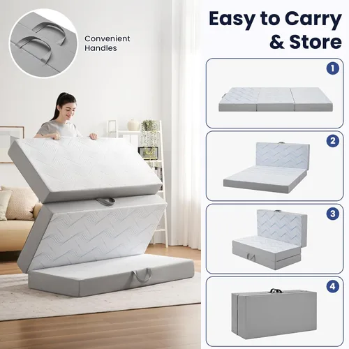 Vista 8 de Colchón plegable tamaño matrimonial, colchón plegable de espuma viscoelástica de 3 pulgadas, sofá cama plegable con funda transpirable y lavable