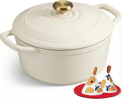 Vista 38 de Overmont - Horno holandés de hierro fundido esmaltado, de 4.5 QT, con tapa, libro de cocina (idioma español no garantizado) y agarraderas de verde