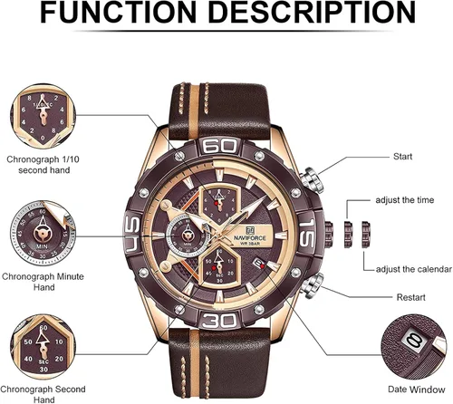 Vista 3 de NAVIFORCE Hombres Cronógrafo Reloj Impermeable Deporte Cuero Relojes Analógicos Cuarzo Fecha Negocios Moda Relojes de Pulsera para Hombr