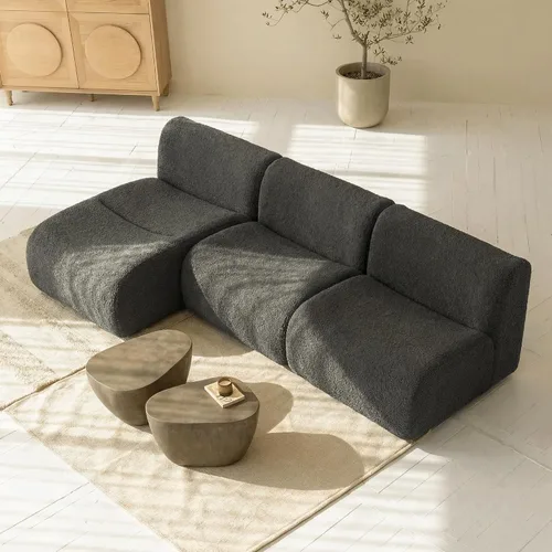 Vista 16 de Sofá individual modular curvado, sofá sherpa de espuma de 33 pulgadas, cómodos sofás de peluche para espacios pequeños, sofás modulares modernos