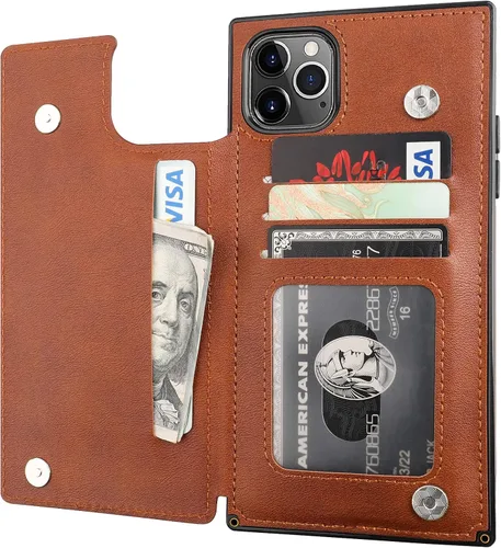 Vista 16 de Bocasal Funda tipo cartera para iPhone 11 Pro con tarjetero para tarjetas de crédito, piel sintética suave premium, función atril, cierre magnético