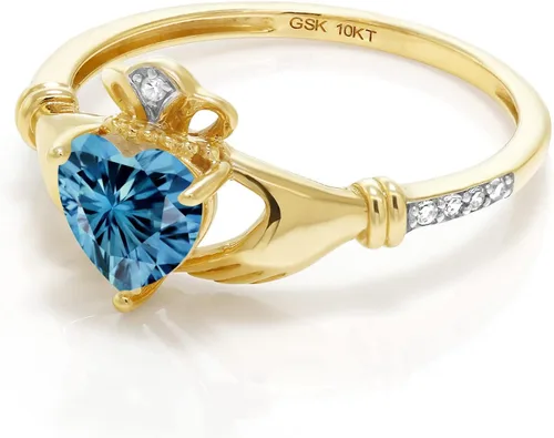 Vista 73 de Gem Stone King Anillo de compromiso claddagh celta irlandés de oro amarillo de 10 quilates con piedra preciosa en forma de corazón de 0.236 in